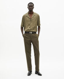 The Kooples HOMME KAKI pantalon de costume droit en coton lin kaki