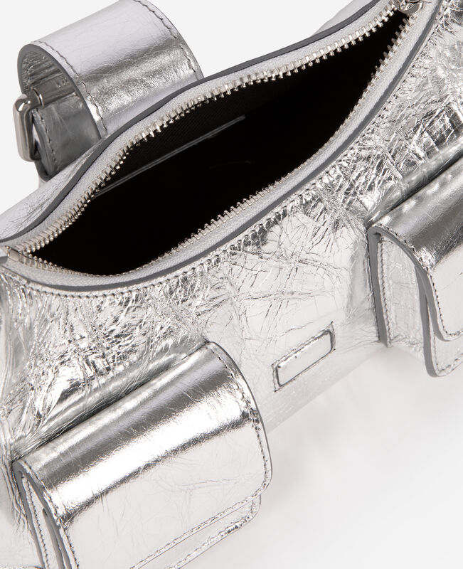 The Kooples FEMME SILVER sac amelia small en cuir craquelé argent