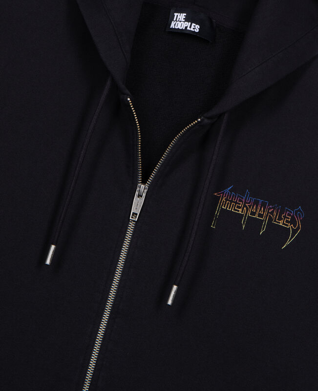 The Kooples HOMME BLACK WASHED sweatshirt à capuche et sérigraphie zippé noir