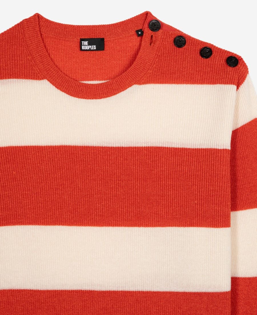 The Kooples HOMME ORANGE ECRU pull en laine et lin à rayures orange