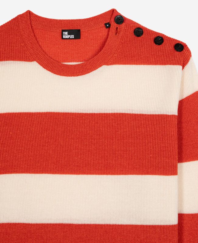 The Kooples HOMME ORANGE ECRU pull en laine et lin à rayures orange
