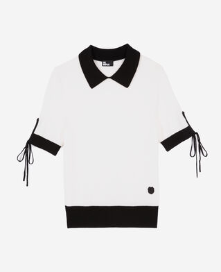 The Kooples FEMME BLACK-ECRU pull manches courtes en laine écru