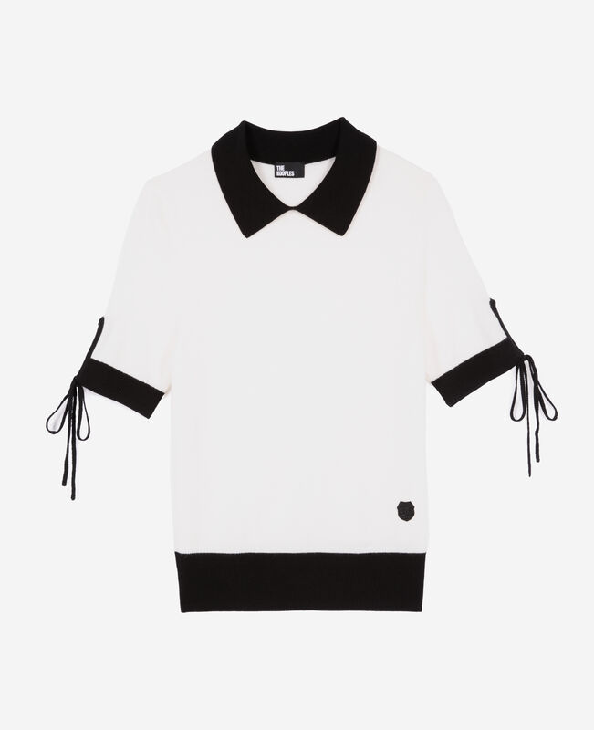 The Kooples FEMME BLACK-ECRU pull manches courtes en laine écru