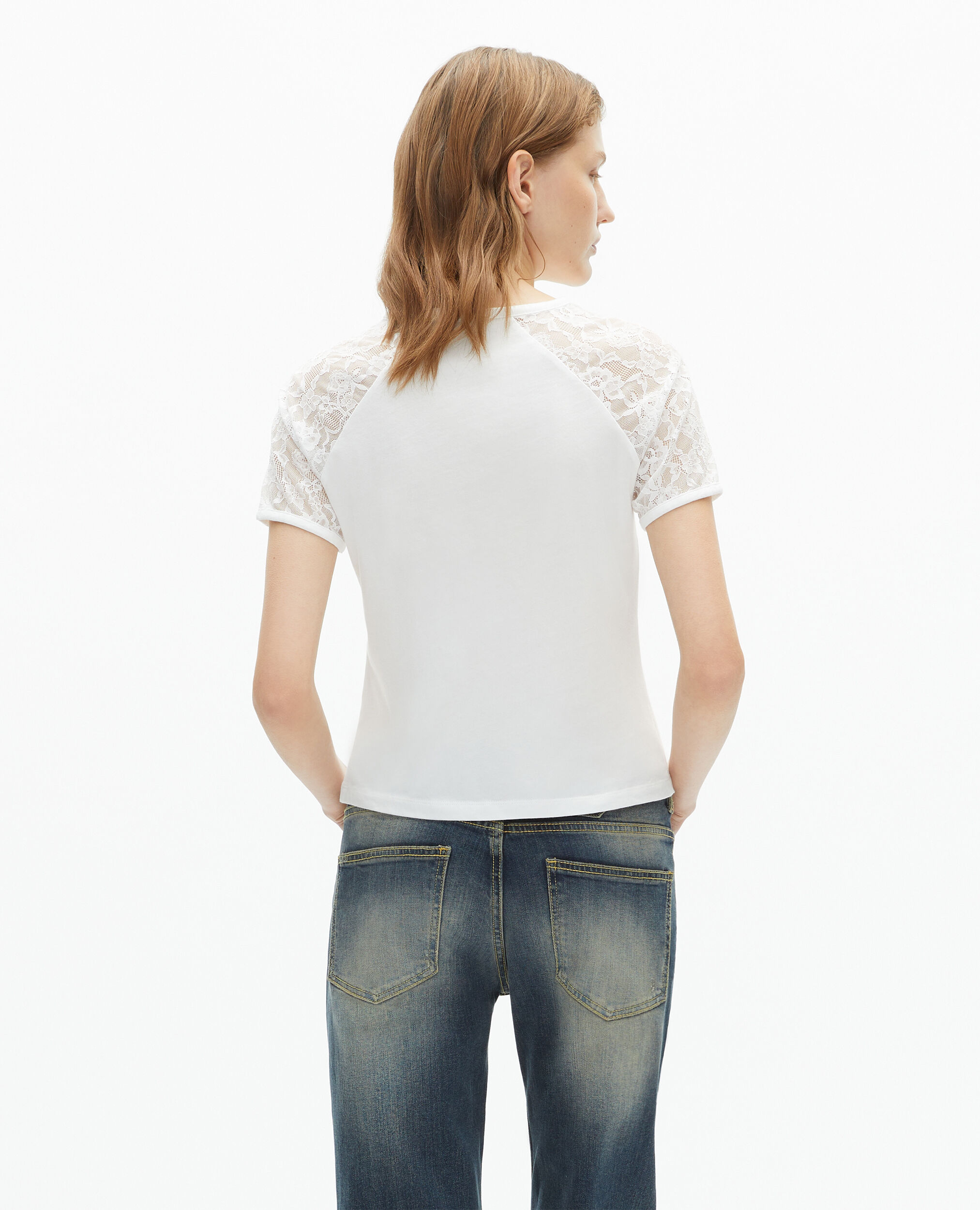 T-shirt avec manches en dentelle blanc, ECRU, hi-res image number null