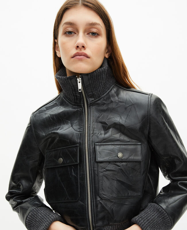 The Kooples FEMME BLACK blouson en cuir noir