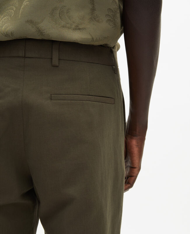 The Kooples HOMME KAKI pantalon de costume droit en coton lin kaki