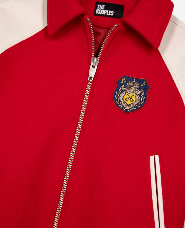 The Kooples FEMME RED / WHITE blouson en laine et cuir rouge