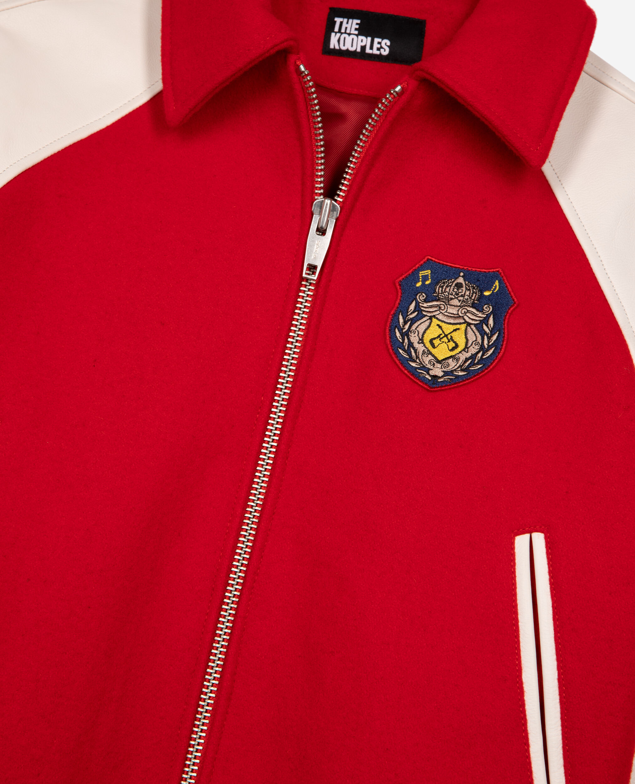 Blouson en laine et cuir rouge, RED / WHITE, hi-res image number null