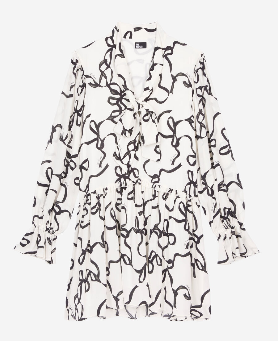 The Kooples WOMEN WHITE / BLACK ribbon-print silk short dress