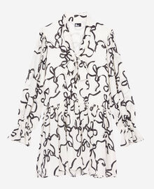 The Kooples FEMME WHITE / BLACK robe courte en soie imprimé rubans