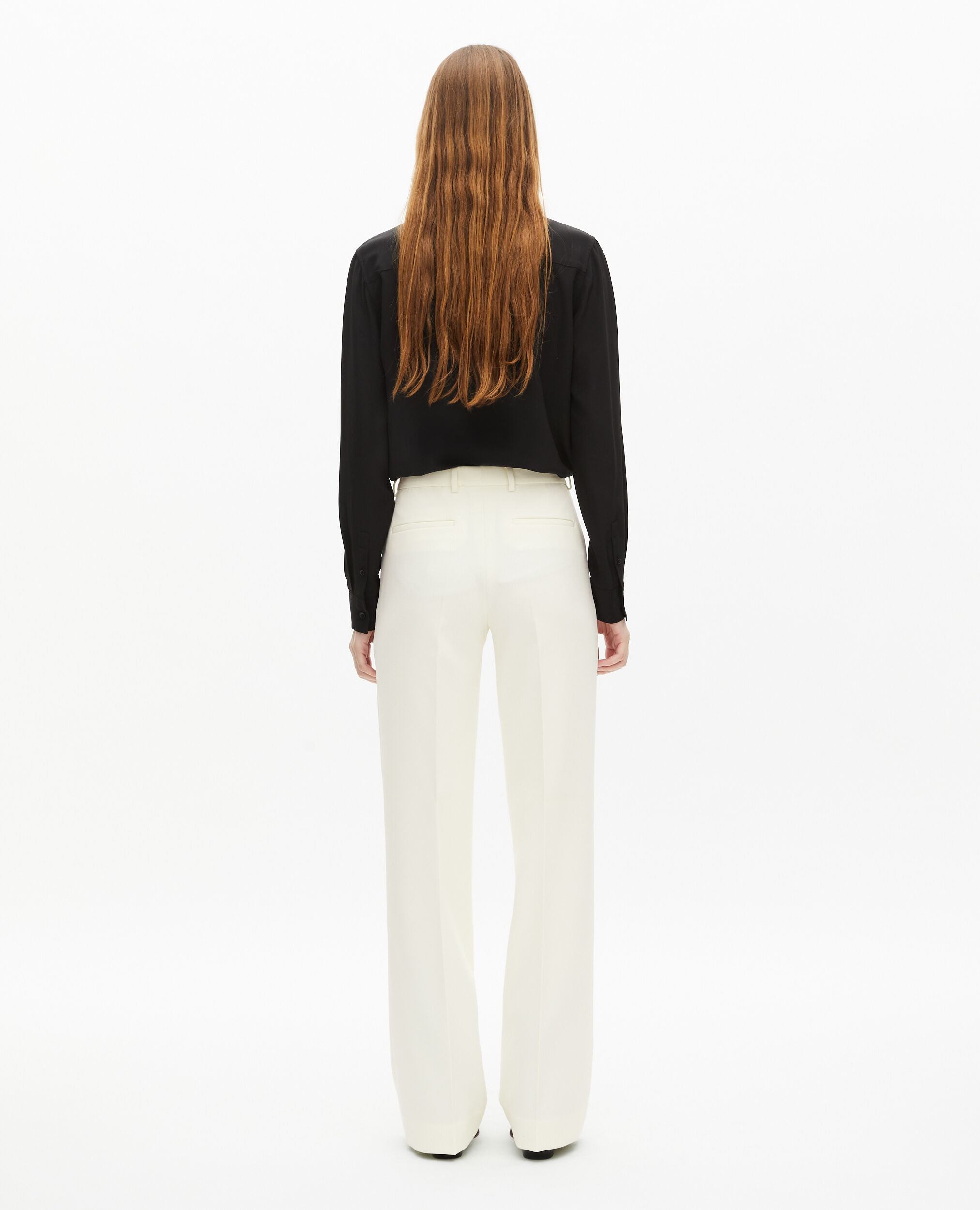 Pantalon tailleur en crêpe coupe droite écru, ECRU, hi-res image number null