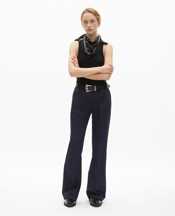 The Kooples FEMME NAVY pantalon droit en coton et lin marine
