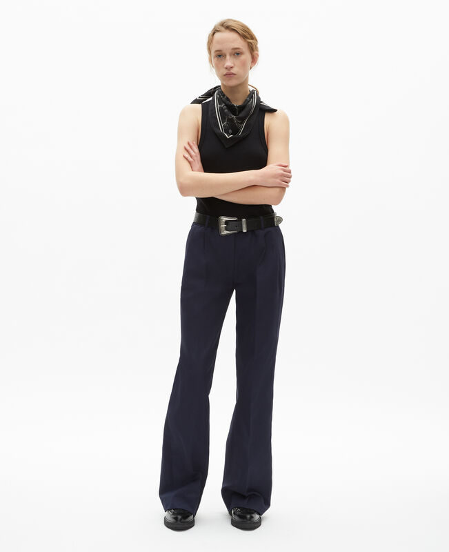 The Kooples FEMME NAVY pantalon droit en coton et lin marine
