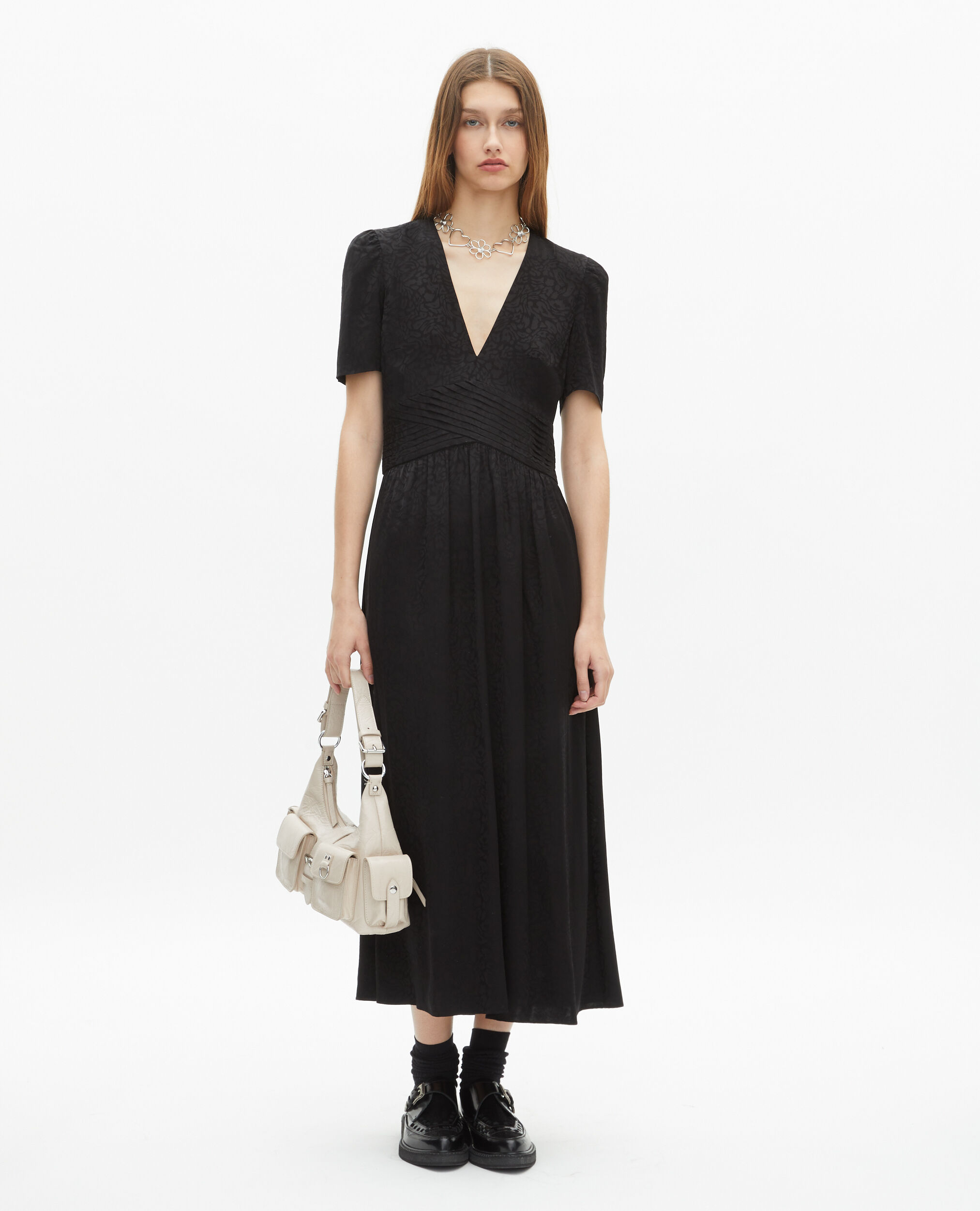 Robe longue en jacquard noire, BLACK, hi-res image number null