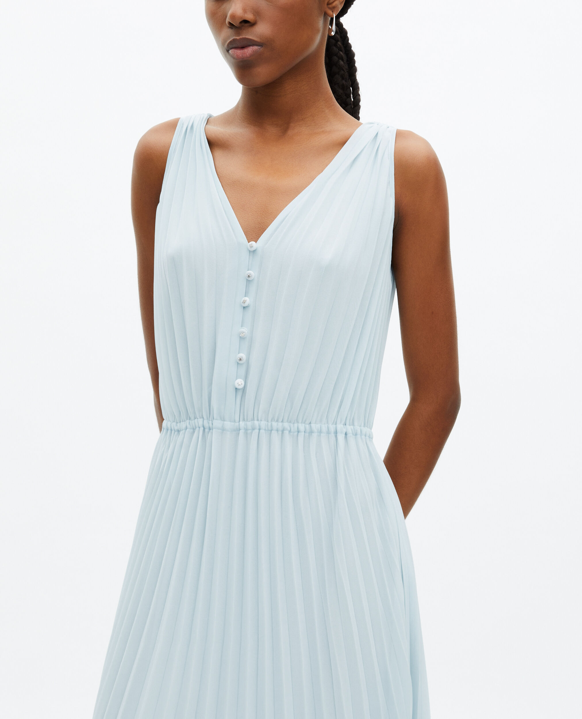 Robe longue avec plissage bleue clair et plumetis, BABY BLUE, hi-res image number null