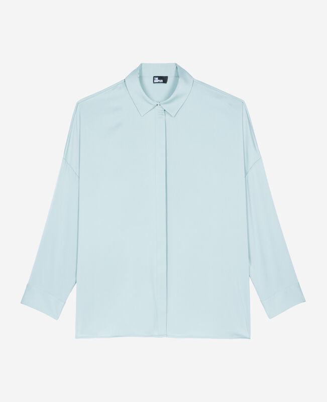 The Kooples FEMME BLUE/GREEN chemise ample en soie bleu clair