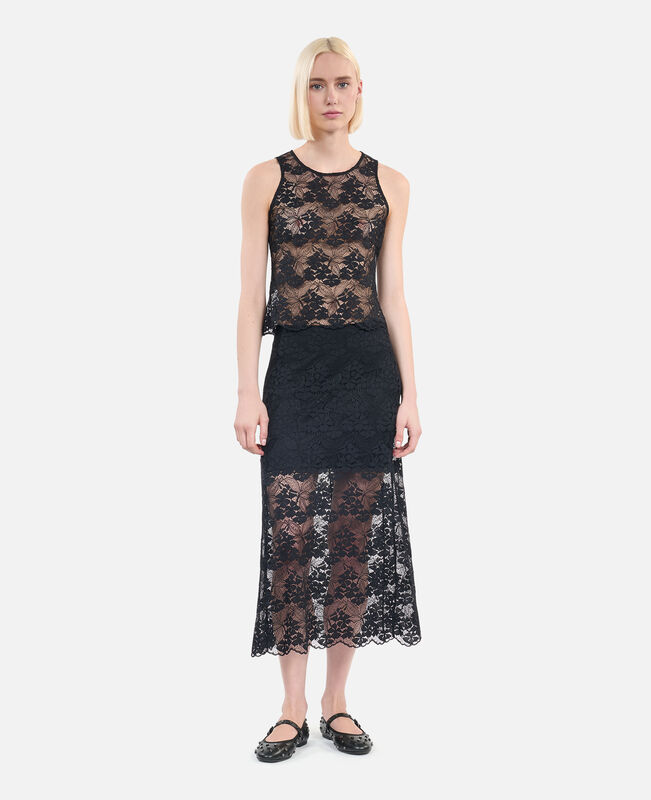 The Kooples FEMME BLACK jupe longue en dentelle noire