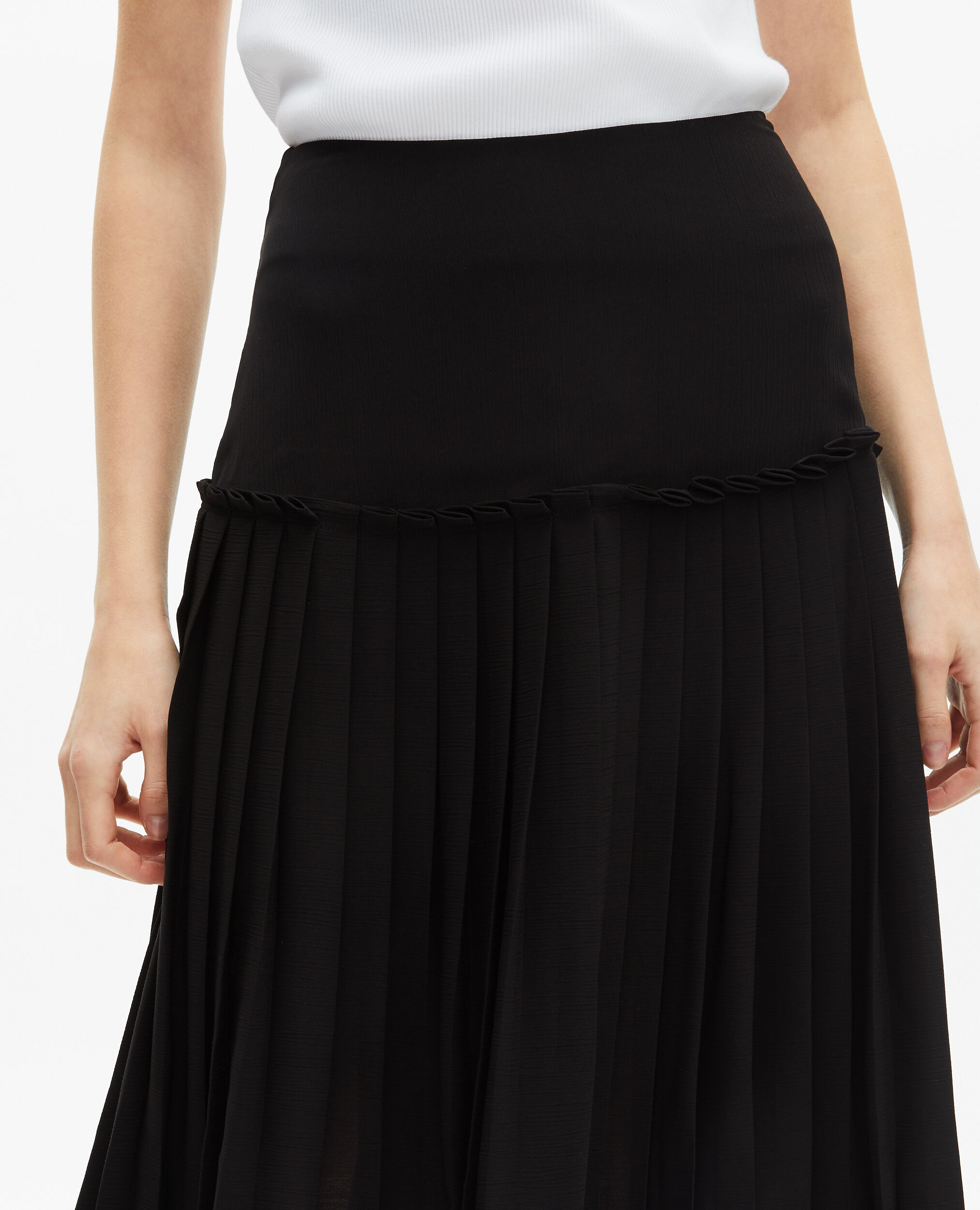 Jupe midi plissée noire, BLACK, hi-res image number null