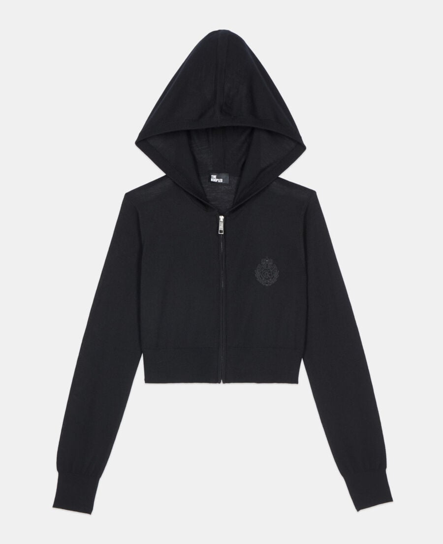 The Kooples WOMEN BLACK black wool hooded cardigan 