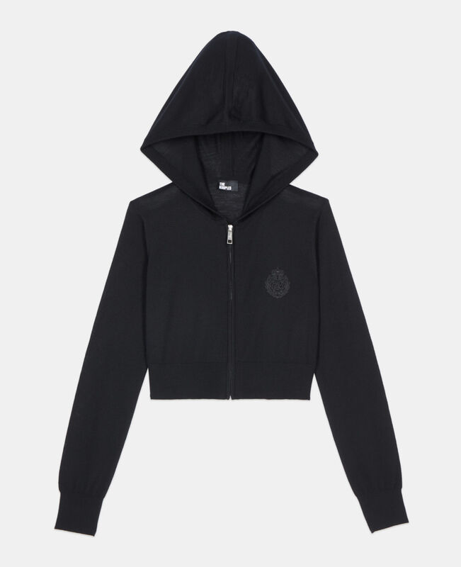 The Kooples FEMME BLACK cardigan à capuche en laine noir