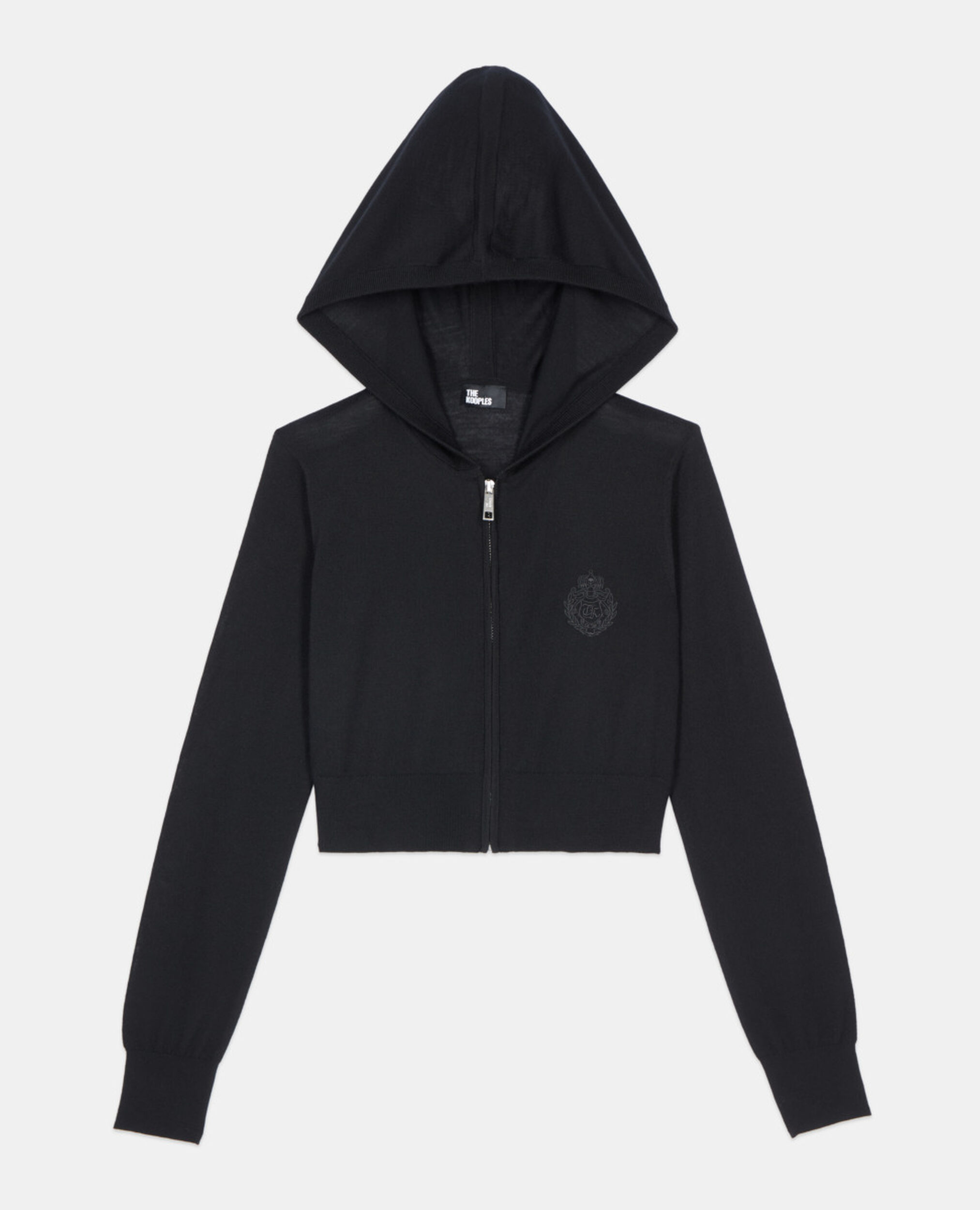 Cardigan à capuche en laine noir, BLACK, hi-res image number null