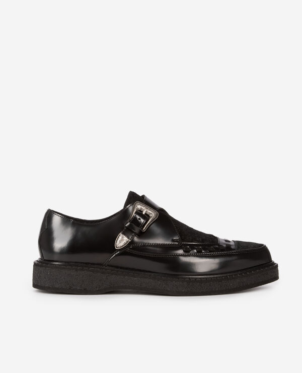 The Kooples FEMME BLACK derbies en cuir et effet poulain noir