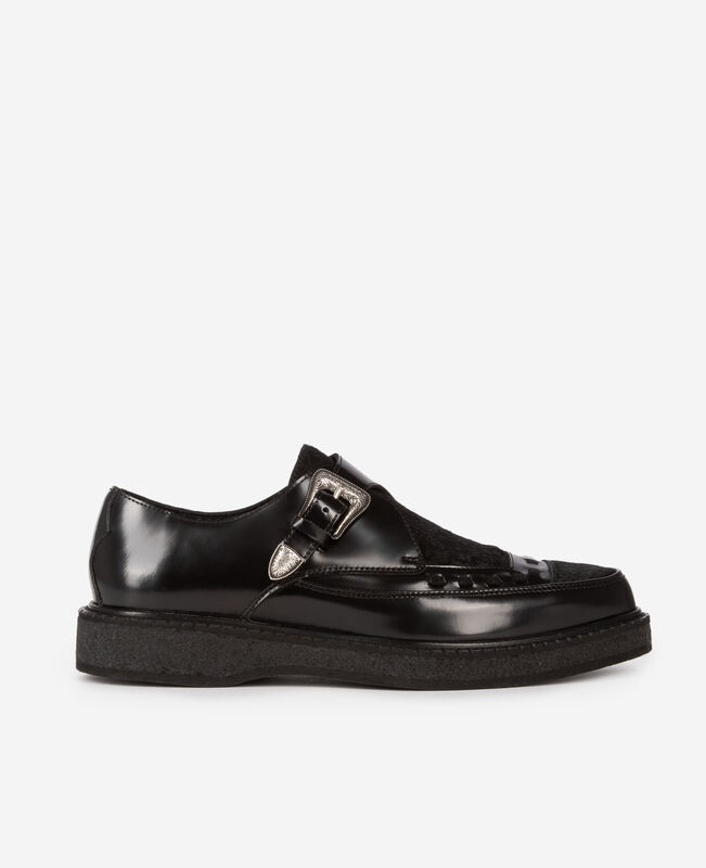 The Kooples FEMME BLACK derbies en cuir et effet poulain noir
