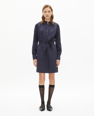 The Kooples FEMME NAVY robe courte en lin bleu marine