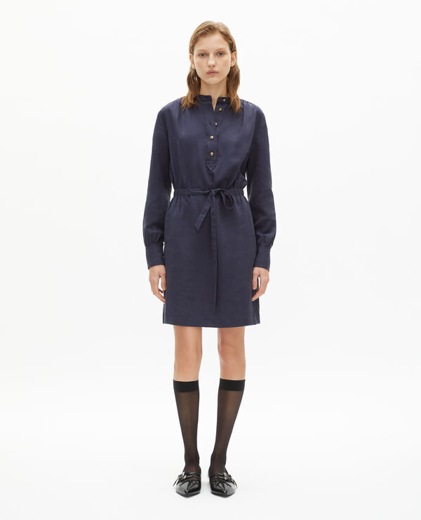 The Kooples FEMME NAVY robe courte en lin bleu marine