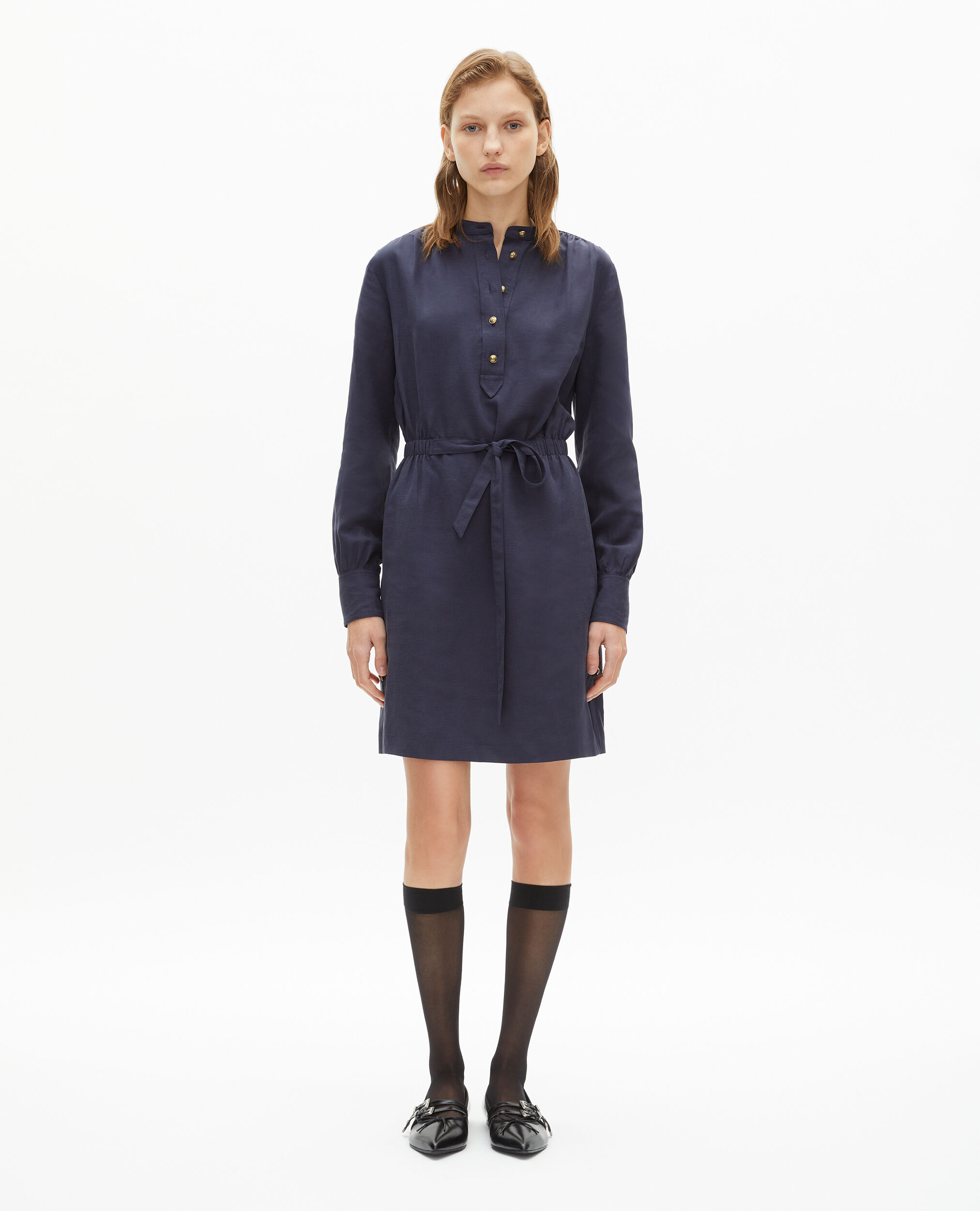 Robe courte en lin bleu marine, NAVY, hi-res image number null