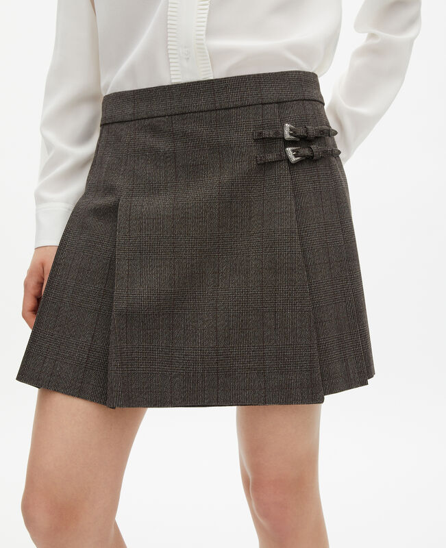 The Kooples FEMME BROWN jupe courte prince de galles en laine marron