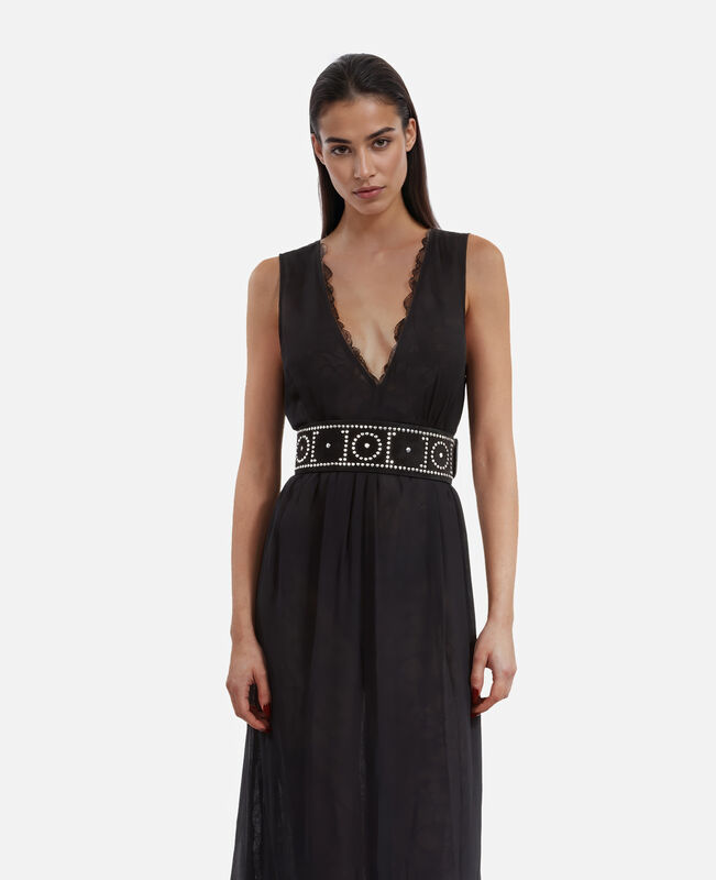The Kooples FEMME BLACK robe longue avec dentelle noire