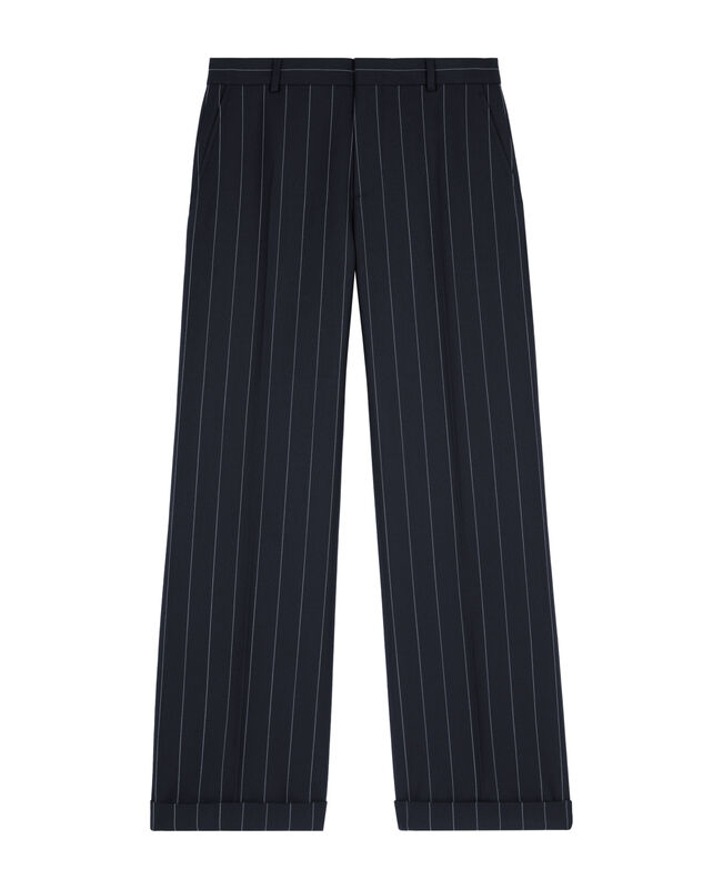 The Kooples FEMME NAVY pantalon tailleur rayures tennis droit en laine mélangée