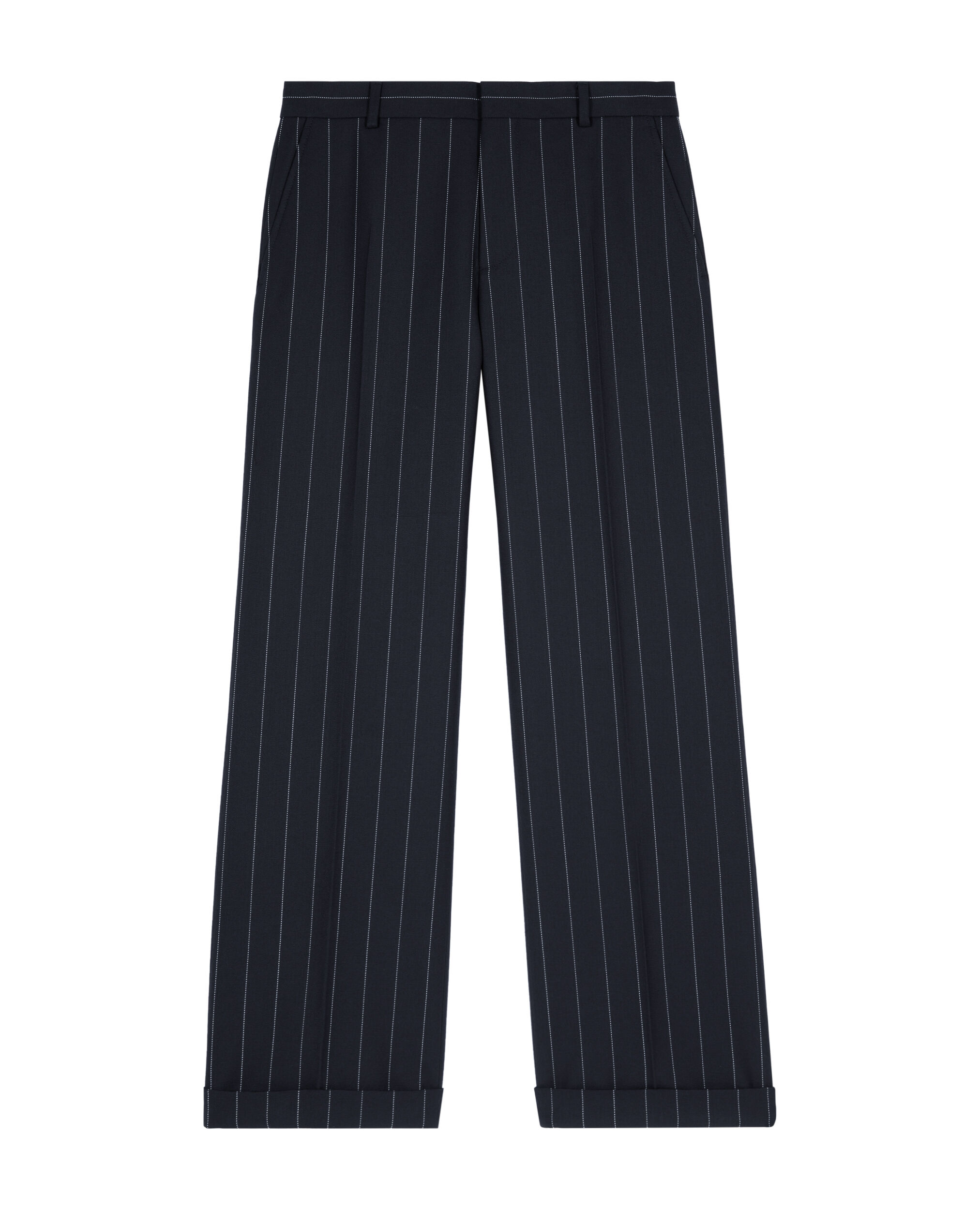 Pantalon tailleur rayures tennis droit en laine mélangée, NAVY, hi-res image number null