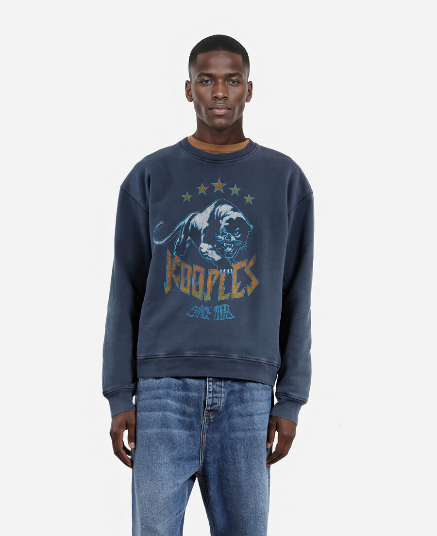 The Kooples HOMME WASHED NAVY sweatshirt avec sérigraphie logo bleu marine
