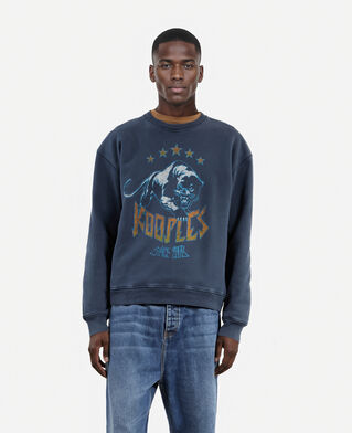 The Kooples HOMME WASHED NAVY sweatshirt avec sérigraphie logo bleu marine
