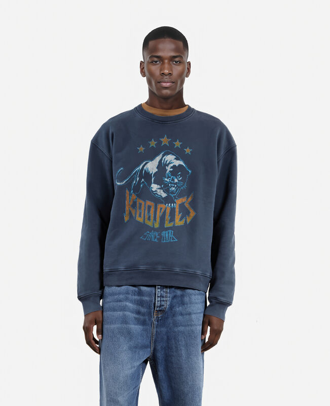 The Kooples HOMME WASHED NAVY sweatshirt avec sérigraphie logo bleu marine
