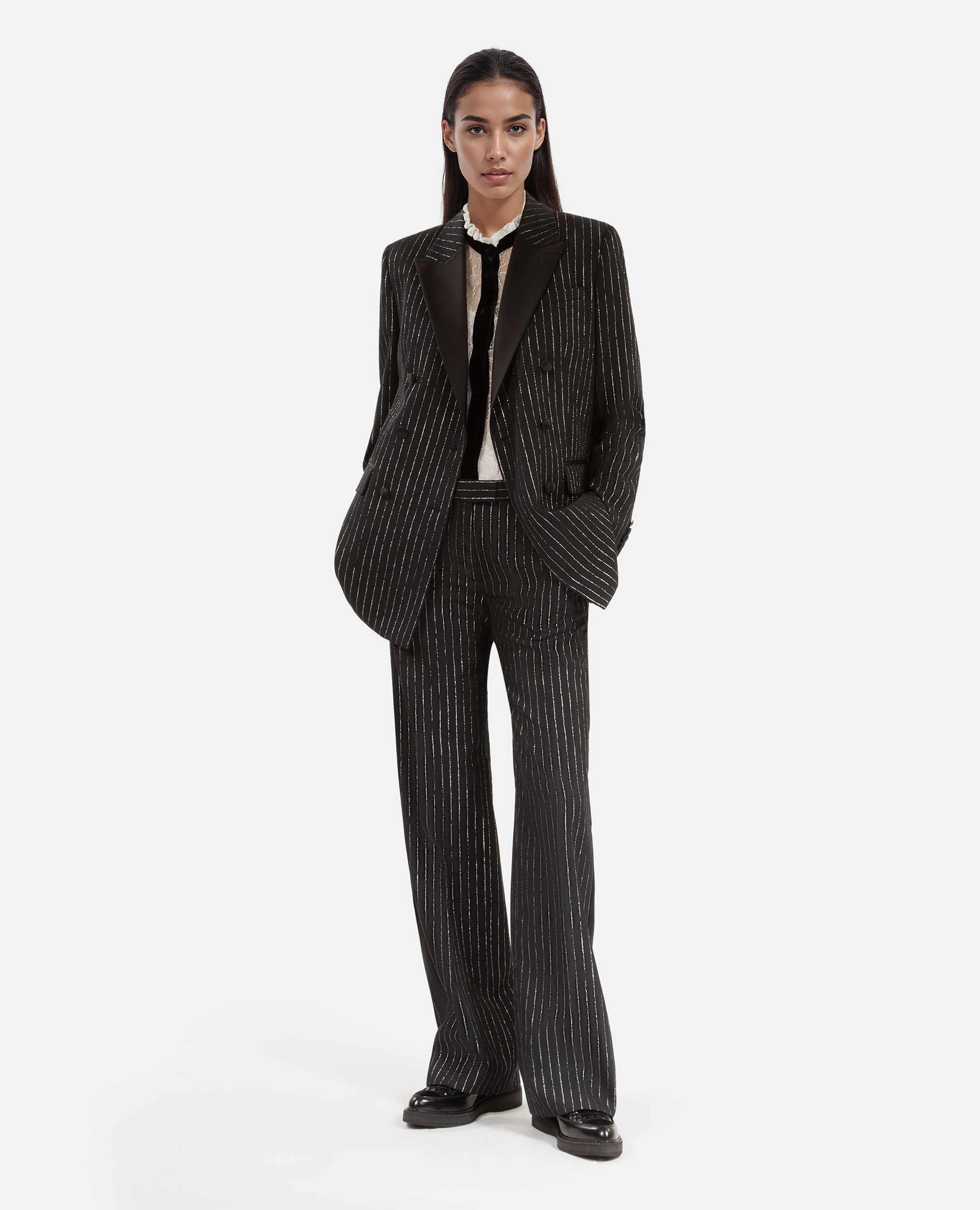 Pantalon tailleur droit à rayures noir, BLACK, hi-res image number null