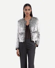 The Kooples FEMME SILVER veste à sequins et perles argentée