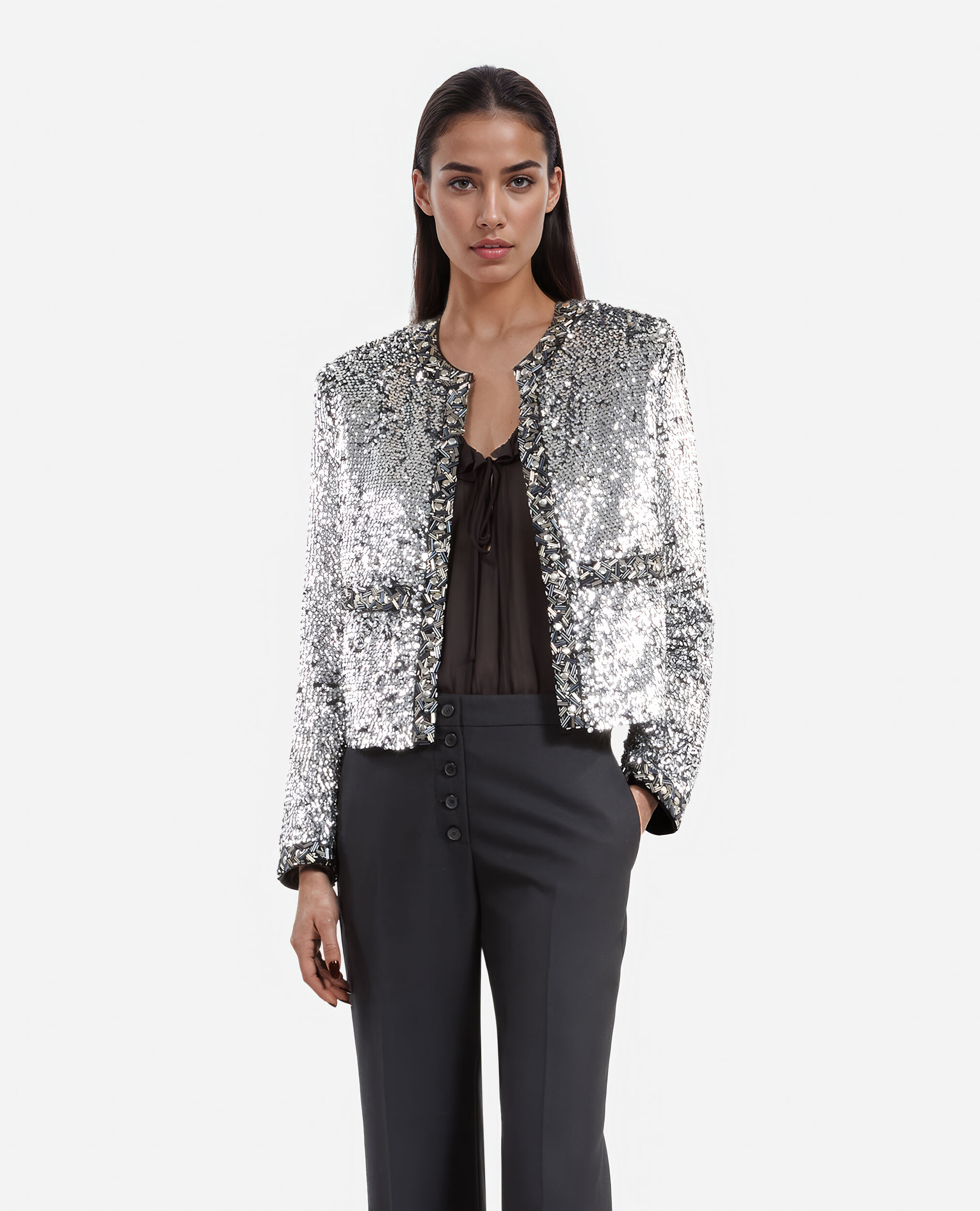 Veste à sequins et perles argentée, SILVER, hi-res image number null