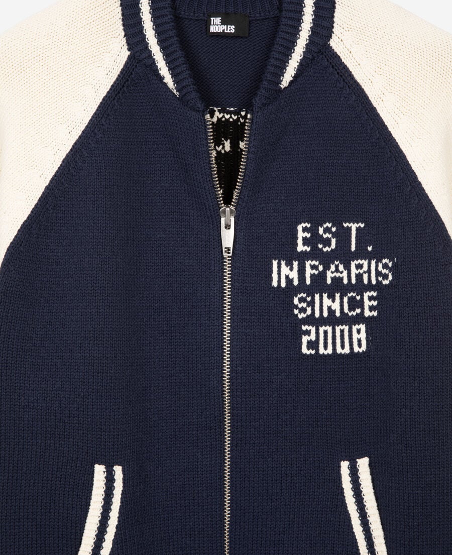 The Kooples MEN DARK NAVY-ECRU navy and ecru teddy cardigan