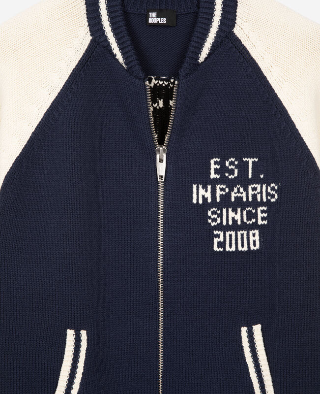 The Kooples HOMME DARK NAVY-ECRU cardigan teddy marine et écru