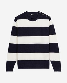 The Kooples HOMME ECRU NAVY pull en laine et lin à rayures marine