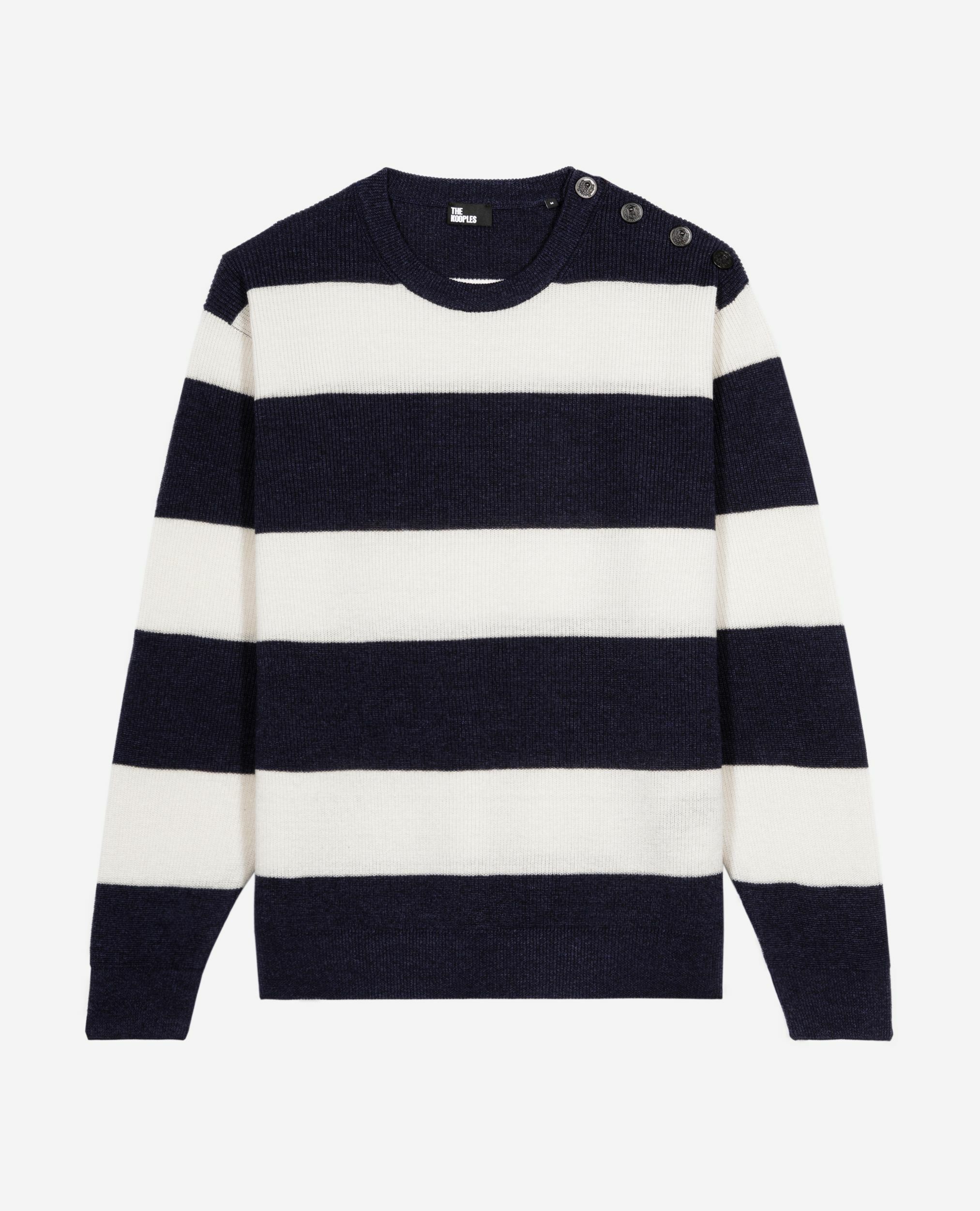 Pull en laine et lin à rayures marine, ECRU NAVY, hi-res image number null
