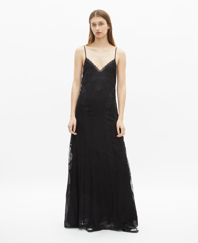 The Kooples FEMME BLACK robe longue avec dentelle noire