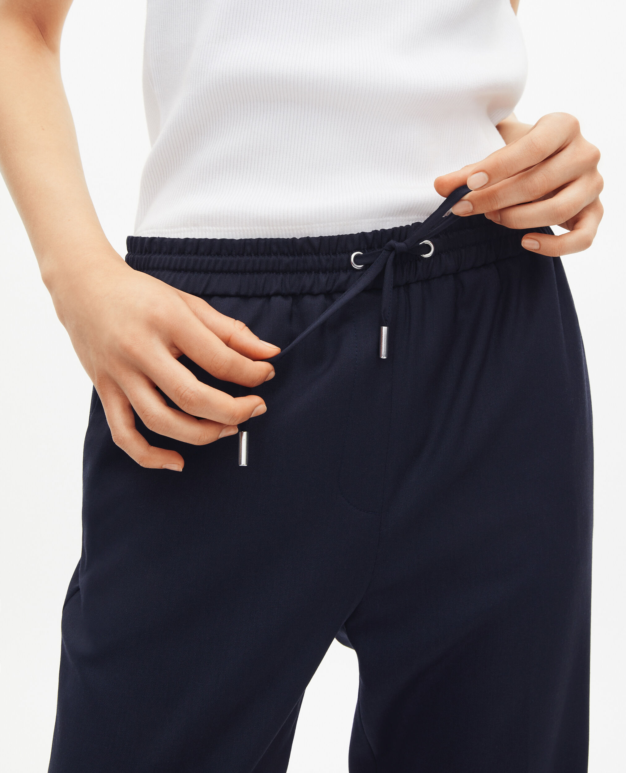 Pantalon droit en laine bleu foncé, DARK NAVY, hi-res image number null