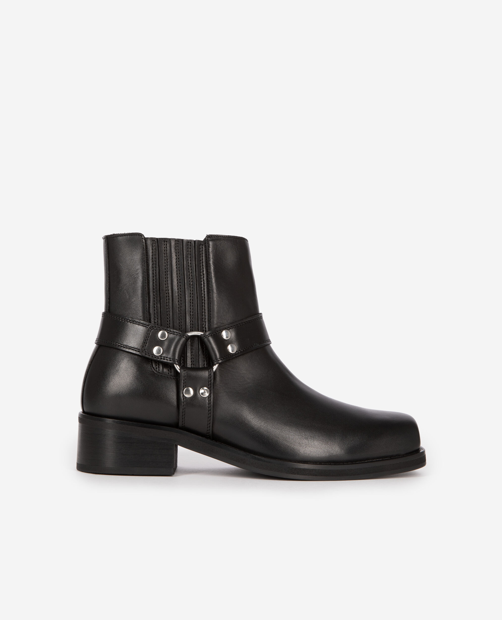 Bottines avec sangles en cuir noir, BLACK, hi-res image number null