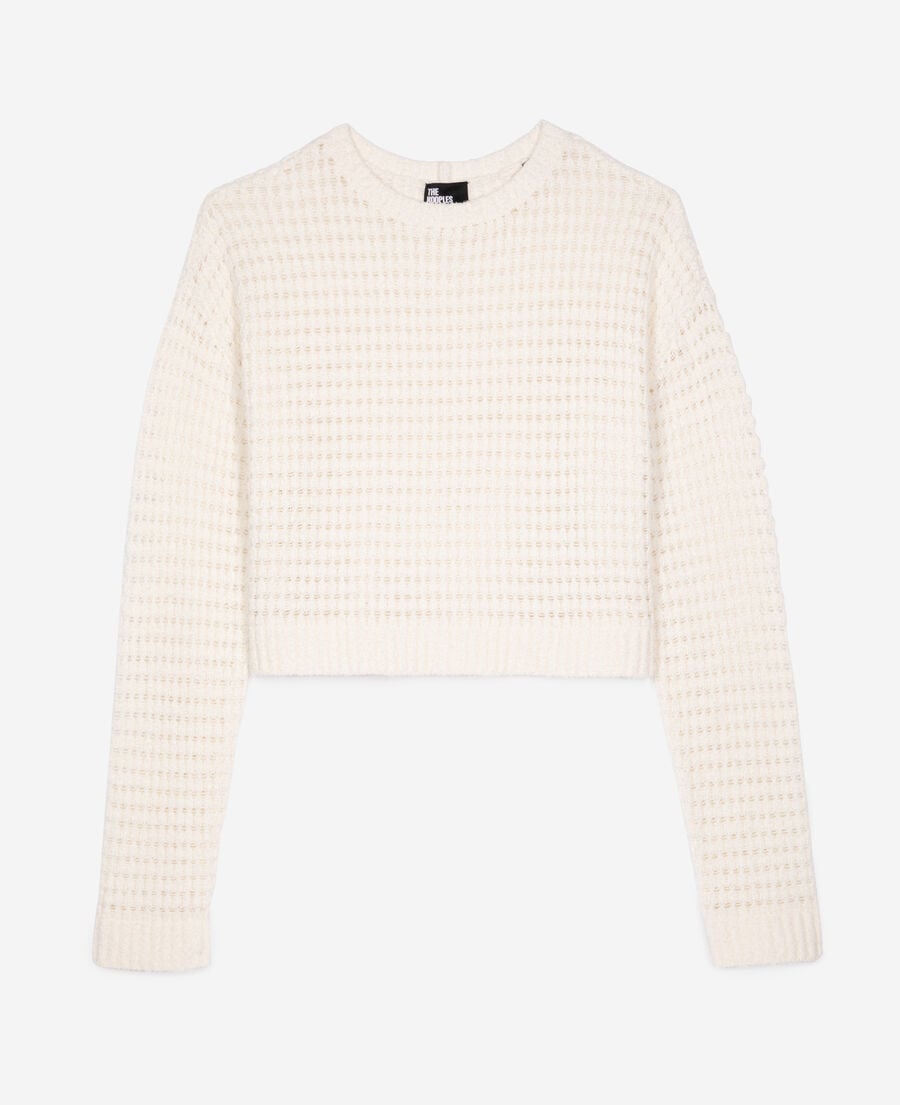 The Kooples FEMME ECRU pull court ajouré en coton mélangé ecru