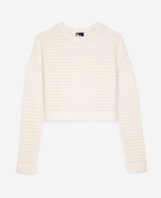 The Kooples FEMME ECRU pull court ajouré en coton mélangé ecru