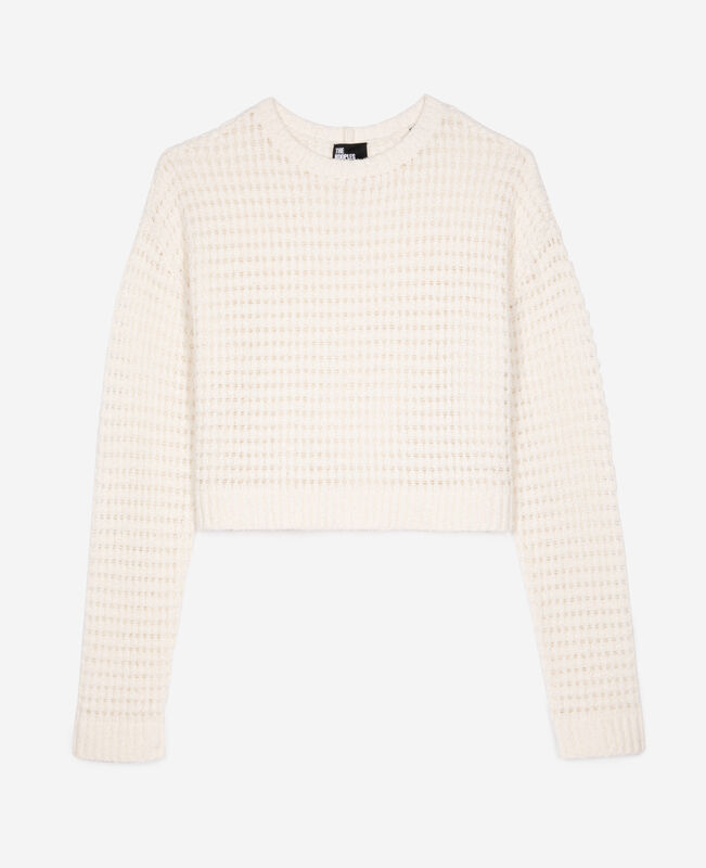 The Kooples FEMME ECRU pull court ajouré en coton mélangé ecru